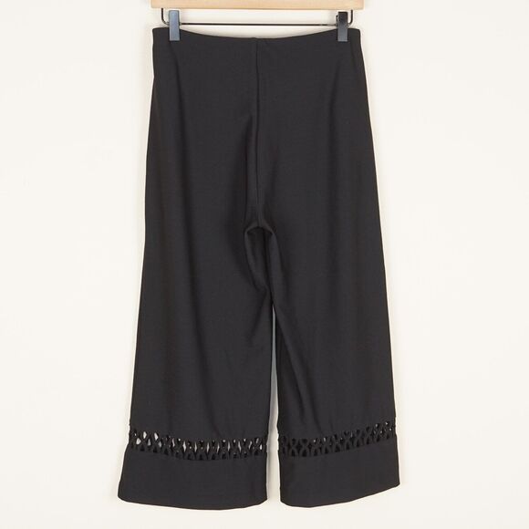 Lysse Black Wide Leg Crop Crochet Crepe Knit Pants Womens Sz S - Picture 4 of 9
